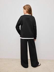 Ensemble 2 en 1 pour préadolescentes avec sweat-shirt à manches longues bicolore et pantalon de couleur unie