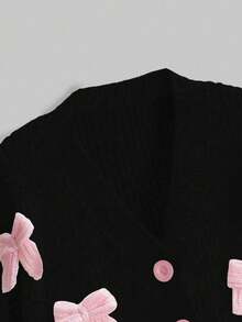 ROMWE Kawaii Women's 3D Bow Detail Cardigan,Long Sleeve Tops - Multicolor - View 3