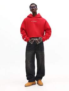 SUMWON Regulärer Oversized Hoodie mit Dropped Shoulder, Kordelzug-Kapuze und Mitteltasche, lässiger Streetwear Pullover Sweatshirt