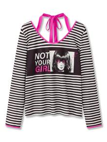 Shutterstock Y2Kool 女士 Y2K 撞色滚边系带长袖条纹创意人像图案衬衫 Emo 上衣 女士 Emo 衬衫 黑白 Emo 衬衫 条纹 Emo 上衣 长袖 Emo 衬衫 粉色细节上衣 条纹长袖上衣 印花长袖上衣 黑白条纹上衣 春季女士生日礼物 女士嘉年华 - 彩色 - 查看 2