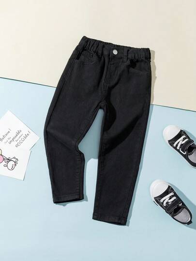 SHEIN Vintaside Kids Småbarns casual, matchande raka jeans med fem fickor, minimalistiska och mångsidiga modeplagg för vardagsbruk