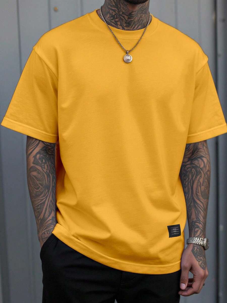 Manfinity Roughcore Camiseta de manga corta de unicolor y versátil informal para hombre, de verano - Amarillo - Ver 1