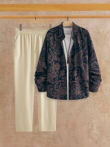 Manfinity VCAY Bộ áo sơ mi dài tay họa tiết Paisley Bohemian cổ điển và quần cạp chun cho nam đi làm hàng ngày đi tiệc - Nhiều màu - Xem 9