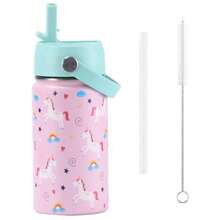 1Pc 12oz Stainless Steel Cup With Handle, Cute Cartoon Pattern Double-Layer Water Cup With Lid And Straw, Suitable For Outdoor, Camping, Travel - Multicolor - View 5