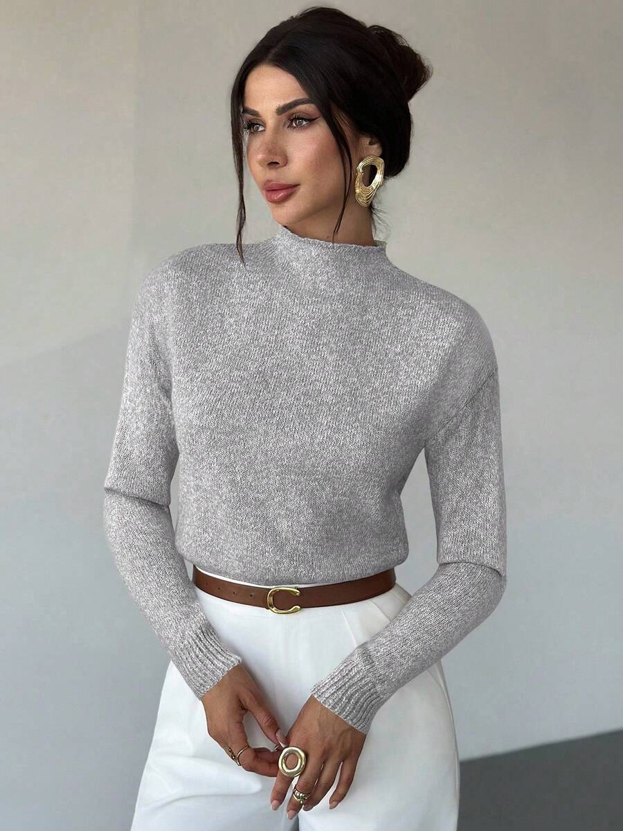 Firerie Áo len nữ thanh lịch, thoải mái, cổ cao, tay dài, nhiều màu sắc, dáng rộng, đa năng, thích hợp mặc đi làm, mùa thu, đông, kiểu áo dễ phối đồ, phù hợp cho giáo viên. - Màu Xám nhạt - Xem 1