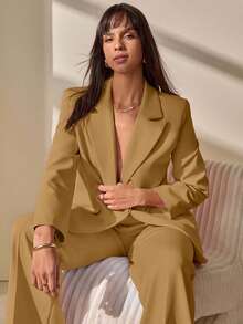 CLARA VERO 单纽扣开合、带翻盖口袋的西装外套，搭配同款高腰裤，优雅的两件套西装 - 駝色 - 查看 1