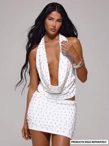 MUSERA 铆钉深V领露背无袖上衣，适合秋季、夜晚外出、优雅性感派对、节日等场合，尽显高端气质。 - 白色 - 查看 1