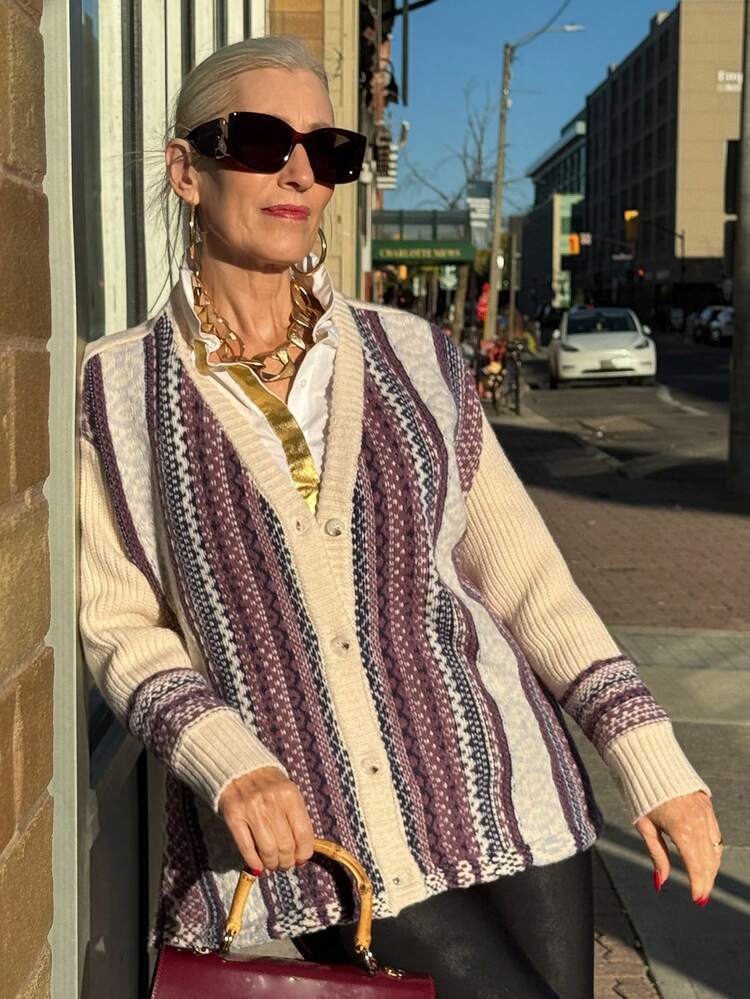 Women's Vintage Loose Fit Fair Isle Cardigan Sweater