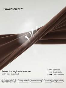GLOWMODE 26英寸 Powersculpt™ 冬季闪耀弹力透气高压缩速干撞色紧身裤，适合训练、跑步、户外运动和日常活动穿着 - 巧克力棕 - 查看 4