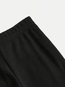 Set de 2 piezas con top de cárdigan de punto negro + pantalones de leggings para niñas jóvenes, conjunto de moda casual y combinable para uso diario - Negro - Ver 7