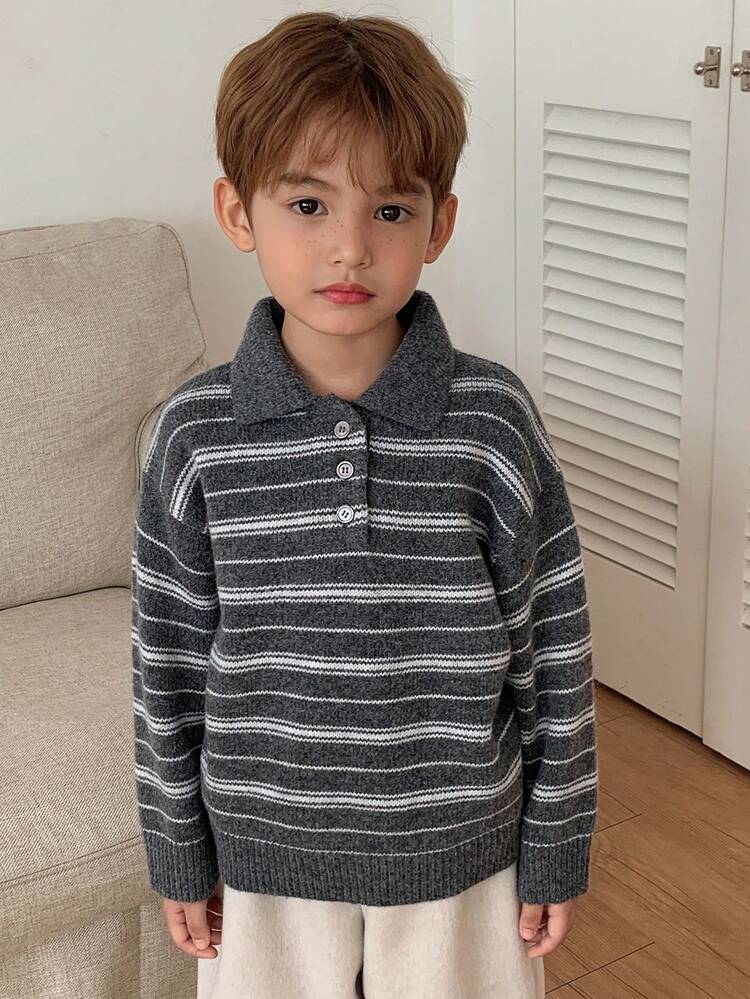 Toddler Boys' Colorblock Striped Polo Collar Long Sleeve Sweater