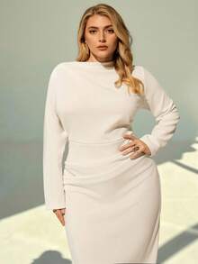 Auralis Váy Maxi Tay dài màu trắng mới cho đám cưới/tiệc tùng/hẹn hò thanh lịch tinh tế tối giản đi làm văn phòng, eo xòe nhún bèo, dáng rộng, bó sát, dáng dài - trắng - Xem 1