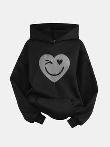 SHEIN Girlism 2pcs/Set Teen Girls Casual Street Style Heart & Face Graffiti Print Loose Fit Hoodie Sweatshirt And Flare Pants, Suitable For Autumn/Winter, Suitable For Home, Outings, Street Photography