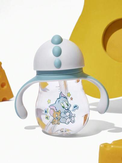 TOM & JERRY X SHEIN 260 ml / 8 onzas Taza con pajita de silicona a prueba de fugas para bebés, con asa extraíble para una fácil limpieza, Tritan