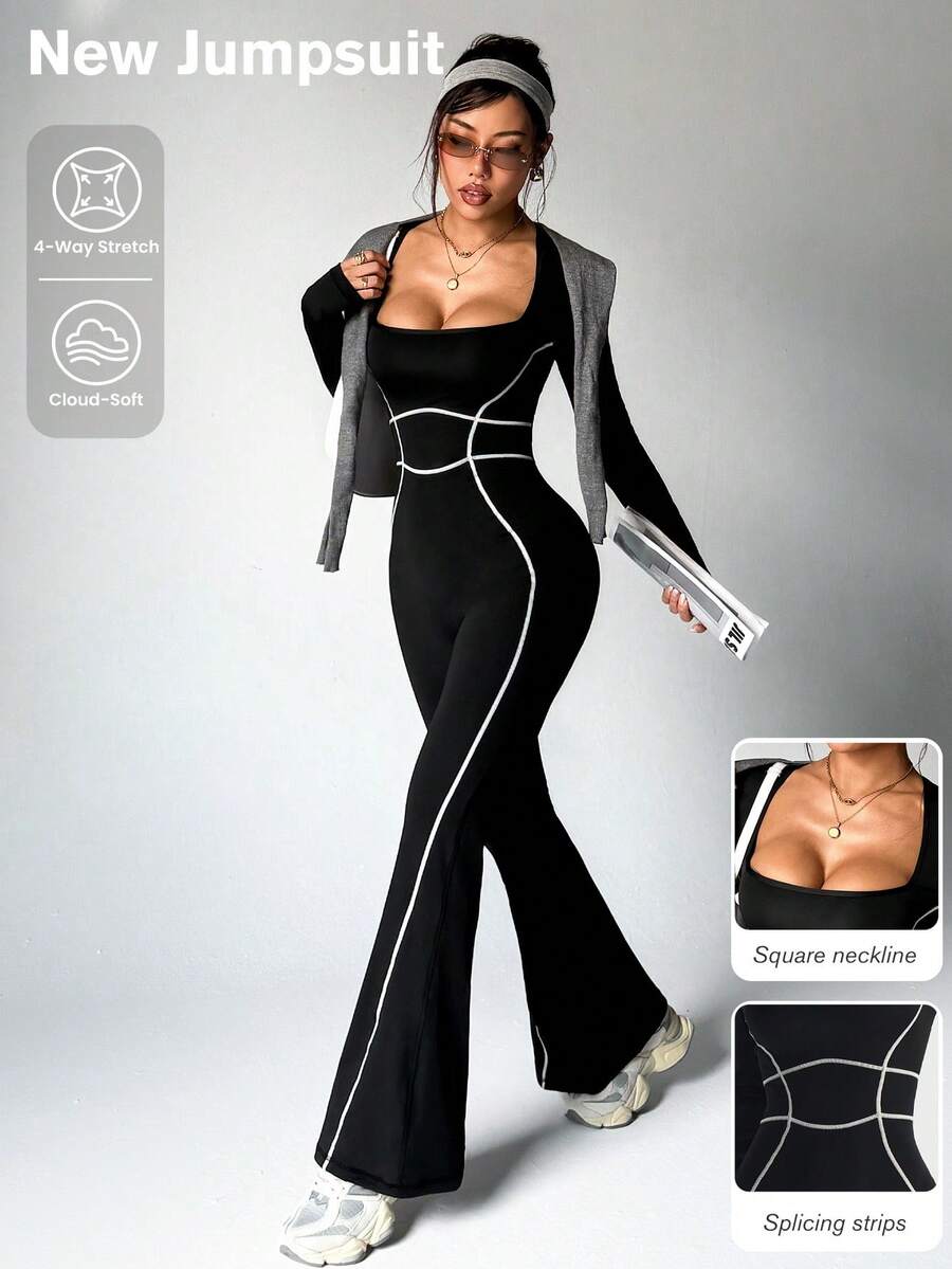 Dewbera Nuevo mono de entrenamiento de alta intensidad, conjunto de yoga, fitness y pilates de manga larga, body sexy de bloques de color con diseño que levanta el trasero y estrecha la cintura