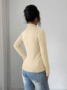 Elenzga Áo len nữ thanh lịch, thoải mái, tay dài, cổ gập, cài nút trang trí, thích hợp cho công sở, mùa thu/đông, áo len nữ, áo chui đầu nữ, áo len nữ, sản xuất tại Ý, Areopostal. - Màu be - Xem 2
