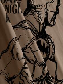 BATMAN X SHEIN 男士休闲日常通勤时尚街头动漫英雄人物与字母印花宽松 T 恤，夏季 - 白色 - 查看 7