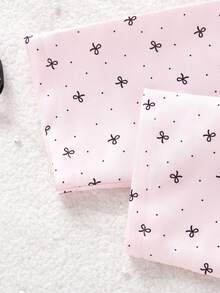 2pcs/Set Cute Bow Print Pattern Long Sleeve & Long Pants Casual Comfortable Pajamas For Teenage Girls Bow Print Pajama Pink Pajama Set Button Up Pajama Set Short Sleeve Pajama Pajama Sets For Women - Baby Pink - View 5