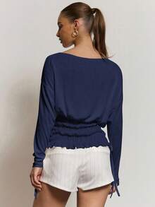 MUSERA Blusa con scollo a barca, corpetto arricciato, maniche lunghe, elegante e casual, adatta per l'ufficio, l'estate, le vacanze e le festività come l'autunno, l'inverno e il Natale