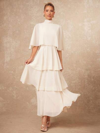 Lumalex 女士优雅多层无袖长款蛋糕裙，秋冬