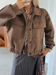 Livesso Women's Casual Large Pocket Lapel Jacket, Autumn