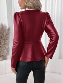 SHEIN Clasi 女士皮革和人造毛皮内衬厚夹克，适合冬季通勤、外出和聚会 - 紅色 - 查看 2