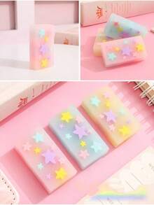3pcs Star Eraser Clear High Light Color Less-Dust For Pencil Cleaning Stationery School Back To School - Multicolor - View 11