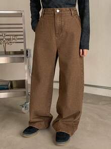 Dazy Kids 女童阔腿牛仔裤 - 棕色 - 查看 3