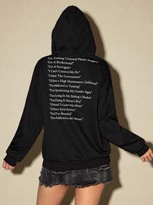 ROMWE Avant Fashionable Slogan Loose Fit Sweatshirt - Black - View 1