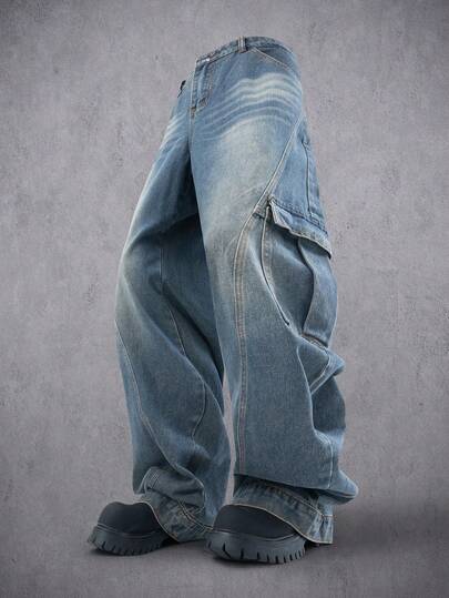 Manfinity Denimwave 复古美式弯刀宽松牛仔裤