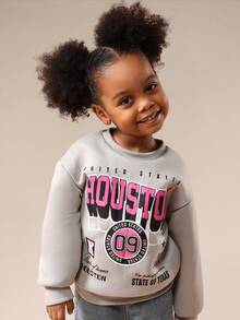 SUMWON Houston Vereinigte Staaten bedruckter Pullover für Kinder mit Rundhalsausschnitt, Langarm, lässiger Pullover - Grau - Übersicht 3