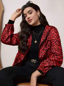 SHEIN LUNE Áo khoác cỡ lớn in họa tiết toàn thân, có dây rút ở eo, có mũ trùm đầu, có túi, thích hợp cho mùa thu đông. Áo khoác in họa tiết da báo đỏ, áo khoác in họa tiết da báo đỏ đen, áo khoác in họa tiết động vật cỡ lớn, áo khoác in họa tiết động vật cỡ lớn, áo khoác in họa tiết da báo đỏ đen. - Đỏ - Xem 1