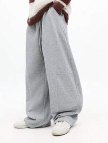 Pantalones de chándal anchos y sueltos SUMWON, de ajuste relajado con cordón en la cintura, casuales y cómodos, holgados y amplios, lisos - Gris Claro - Ver 4