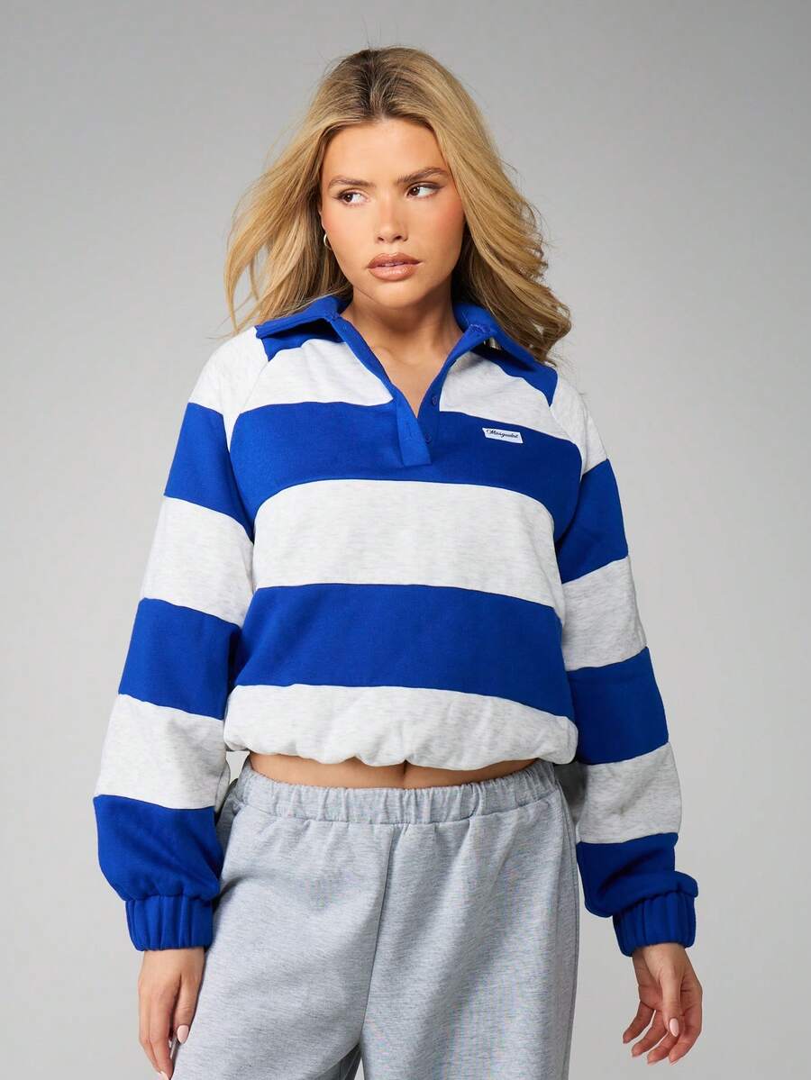MISSGUIDED Striped Rugby Shirt With Button Placket And Collar Detail Long Sleeve Top For Fall Winter Casual Wear - Multicolor - View 1