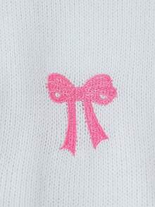 SHEIN 1pc Girls' Sweater,White,Autumn,Cute,Holiday,Back-To-School,Round Neck Embroidered 3D Bow Design Jumper,Soft Comfortable Clothes For Autumn/Winter - White - View 5
