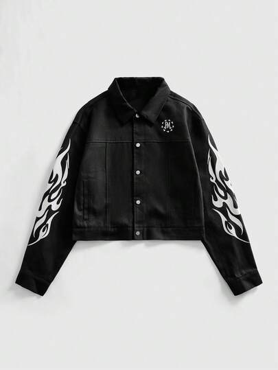 Street Life Men's Flame Pattern Long Sleeve Single-Breasted Casual Loose Jacket