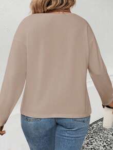 EMERY ROSE Nouveau T-shirt casual polyvalent à manches longues et col en V avec motif d'éléments de Noël, grande taille, automne/hiver pour femmes - Multicolore - Voir 2