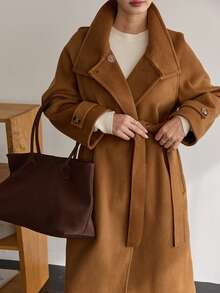Dazy-Less Áo khoác dài dày thanh lịch, rộng rãi cho nữ, áo khoác ngoài thông thường cho mùa thu đông - Lạc đà - Xem 9