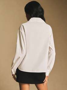 Poéselle Blusa elegante de cuello de corbata blanca para mujer, blusas elegantes para mujer, camisa blanca, minimalista y versátil, para fiesta de Navidad, Año Nuevo, adecuada para uso diario, fiesta, salir, ir al trabajo, otoño/invierno, camisa con lazo, camisa con corbata, blusas para el trabajo, blusas blancas - Blanco - Ver 7