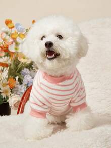 PETSIN 1 Pc Pet Cat Dog Universal Pink Stripe Fashion Pattern Printed Plush Warm Elastic Comfortable Dog Round Neck - Multicolor - View 6