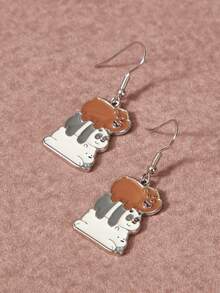 We Bare Bears X SHEIN 1 Pair Fashionable Women's Cartoon Bear Pattern Casual Zinc Alloy Earrings - Platinum - View 1