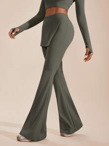 VARSIVA Moisture-Wicking Quick-Drying Skin-Friendly Women Sports Pants Yoga Dress Pants Fold Over Flared Leggings - Army Green - View 6