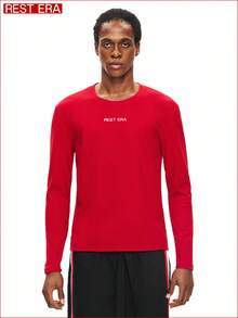 Rest Era 1 件男士红色圆领舒适打底衫 - 紅色 - 查看 1