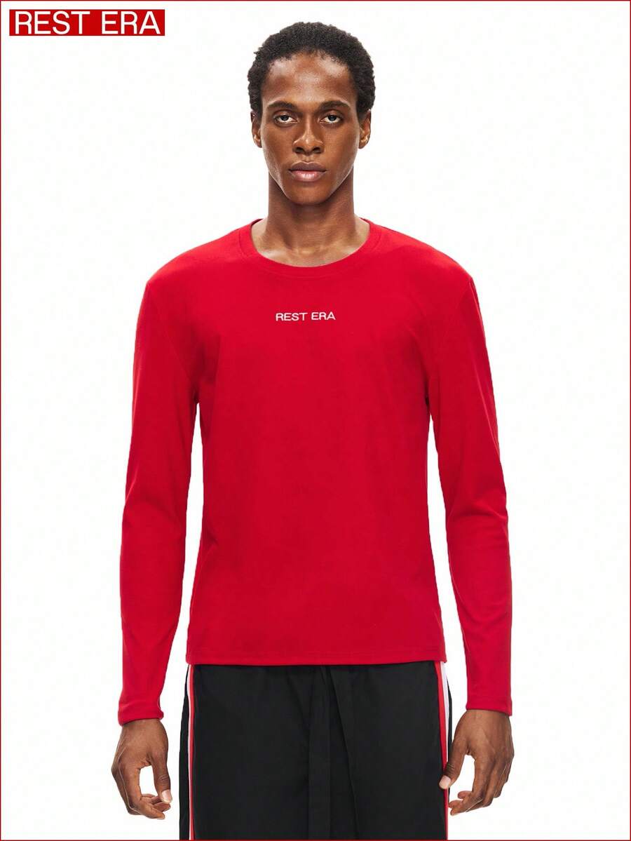 Rest Era 1 件男士红色圆领舒适打底衫 - 紅色 - 查看 1