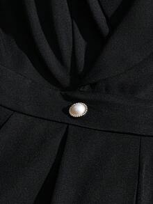 GlowEve 女士优雅通勤时尚精致盖袖西装领连体裤，春夏 - 黑色 - 查看 4