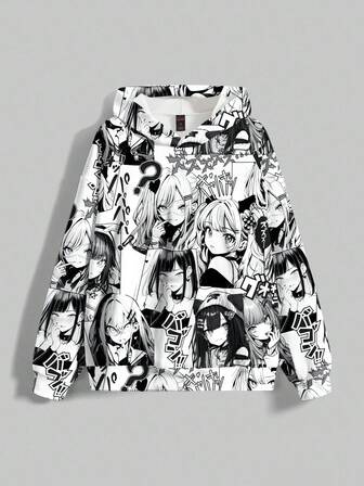Anime Felpa oversize con grafica vintage di ragazza kawaii anime per donna