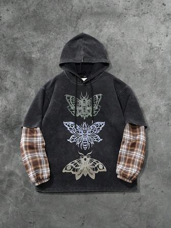 Street Life Herren 2-in-1 Kapuzenpullover mit Karomuster und Acid-Wash Verarbeitung