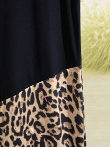 Rusticease Women's Round Neck Short Sleeve Leopard Print Patchwork Casual Loose Dress - Multicolor - View 4