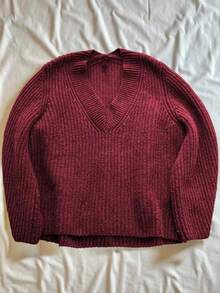 EMERY ROSE Plus Size Casual Dropped Shoulder Loose V-Neck Ribbed Knit Sweater, Autumn/Winter