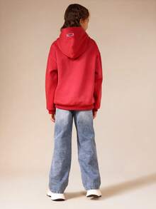 SUMWON Wide Leg Straight Denim Jeans For Tweens With Distressed Light Wash Effect - Medium Wash - View 4